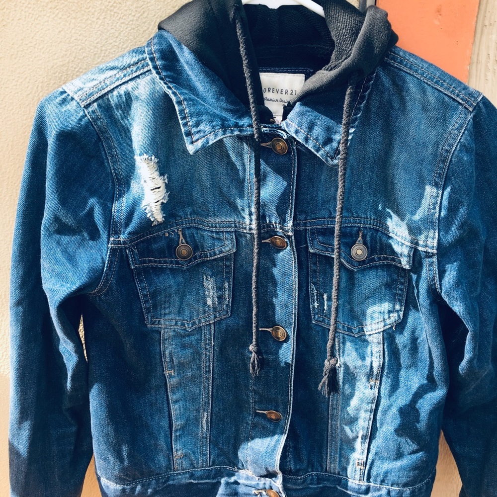 Forever 21 Jean Jacket With Hoodie